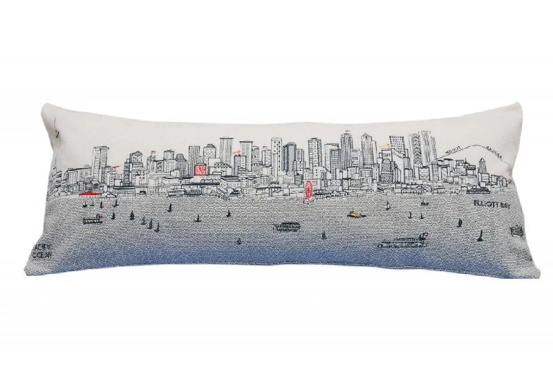 35" White Seattle Daylight Skyline Lumbar Decorative Pillow