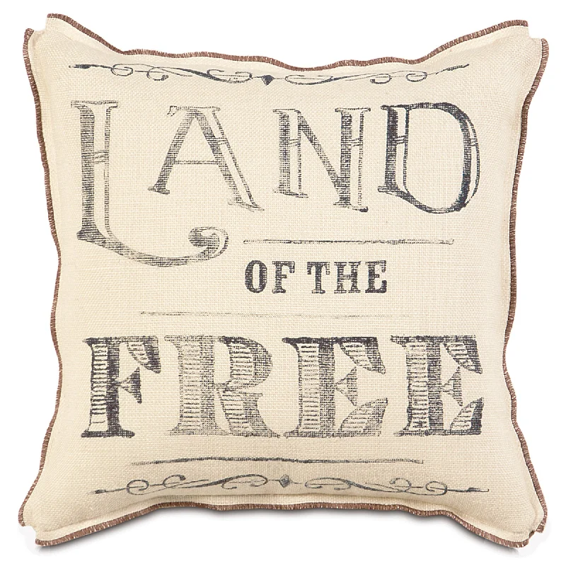 Champagne Land Of The Free Block Printed Throw Pillow Cover 18x18