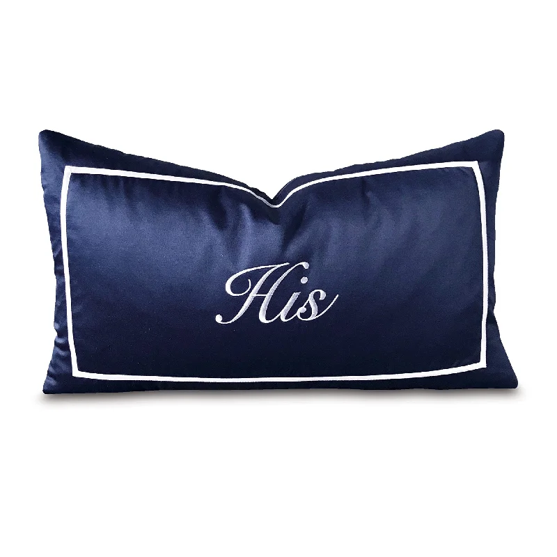 Blue Satin "His" Boudoir Pillow Cover 13x22