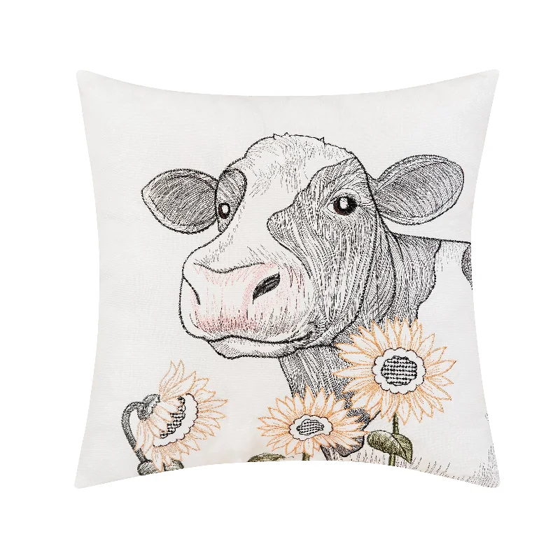 Happy Sunflower Cow Indoor Outdoor Pillow