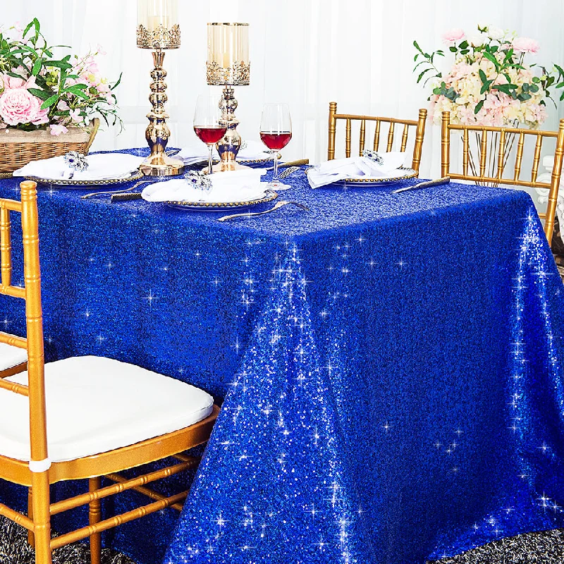 90"x132" Seamless Rectangular Sequin Taffeta Tablecloth - Royal Blue (1pc)