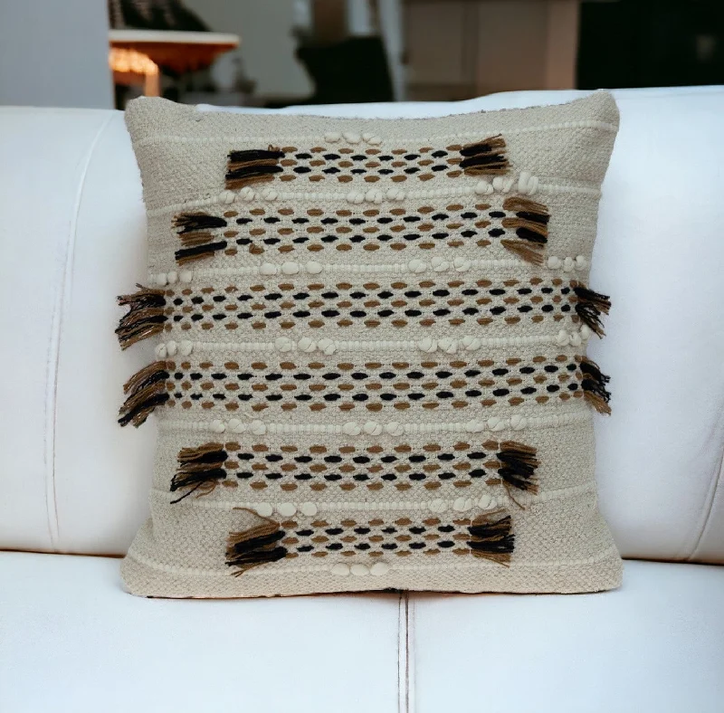 Creamy Beige Textured Throw Pillow