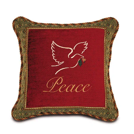 Red Peace Dove Embroidered Throw Pillow Cover 16x16