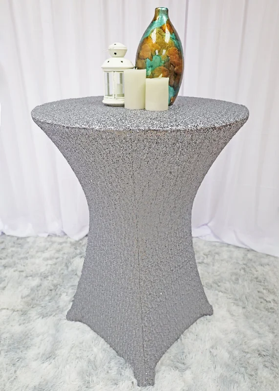 30"x42" Cocktail Sequin Spandex Table Cover - Silver (1pc)