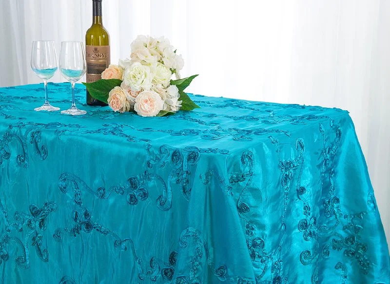 90"x132" Seamless Rectangular Ribbon Taffeta Tablecloth - Turquoise (1pc)