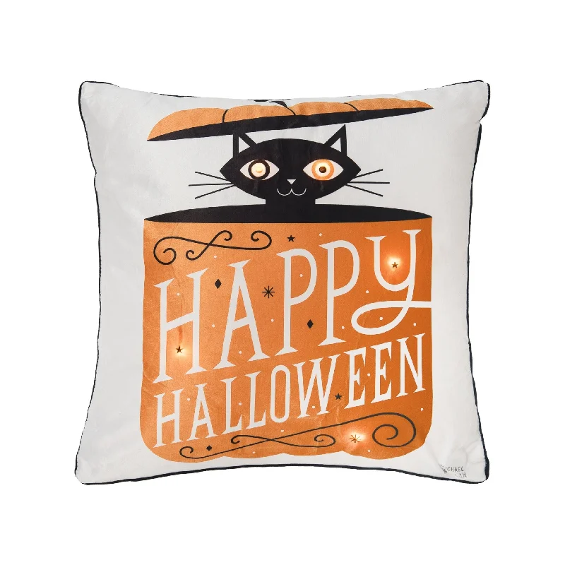 Festive Fright Cat LED Pillow