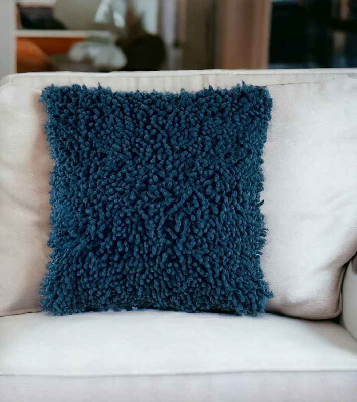 18" Blue Boho Textured Modern Throw Pillow