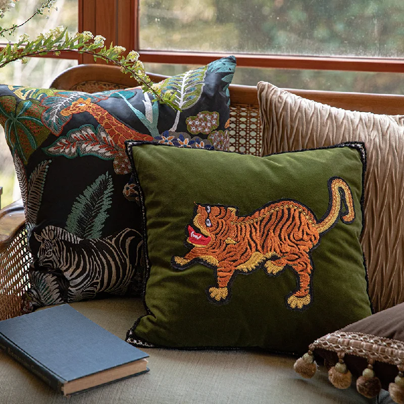 Rajah Animal Embroidered Throw Pillow Cover