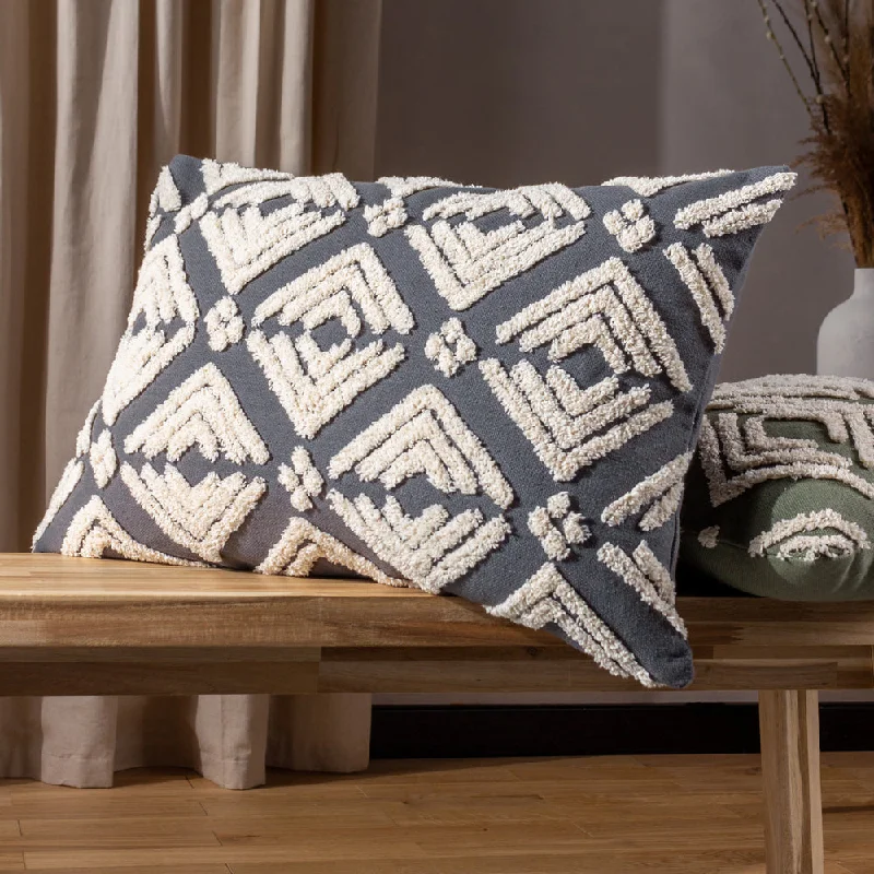 Taya Rectangular Cotton Tufted Cushion Grey