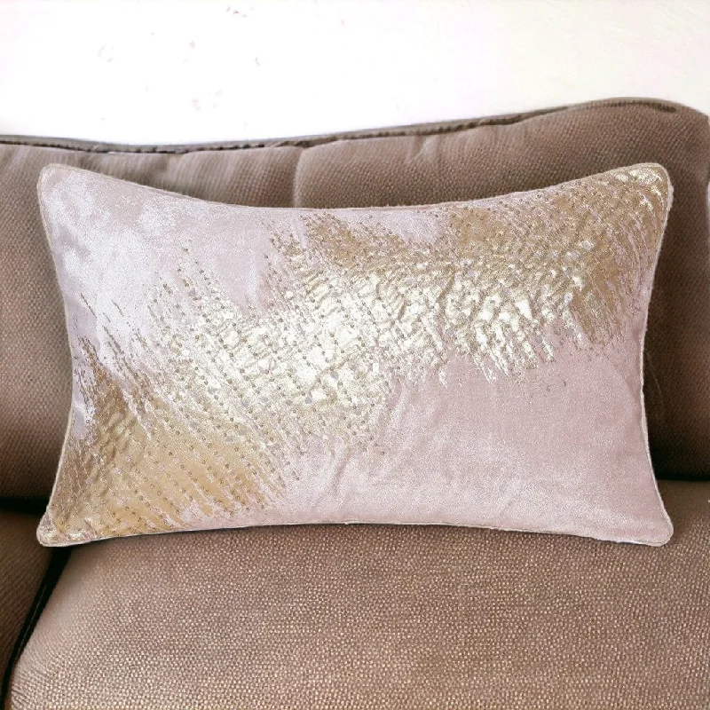 16" X 24" Gold Abstract Polyester Zippered Pillow With Beads