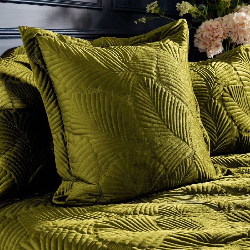 Palmeria Quilted Velvet Cushion Moss