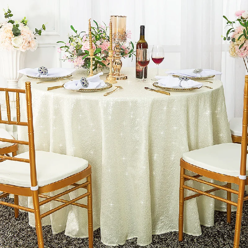 120" Seamless Round Sequin Taffeta Tablecloth - Ivory (1pc)