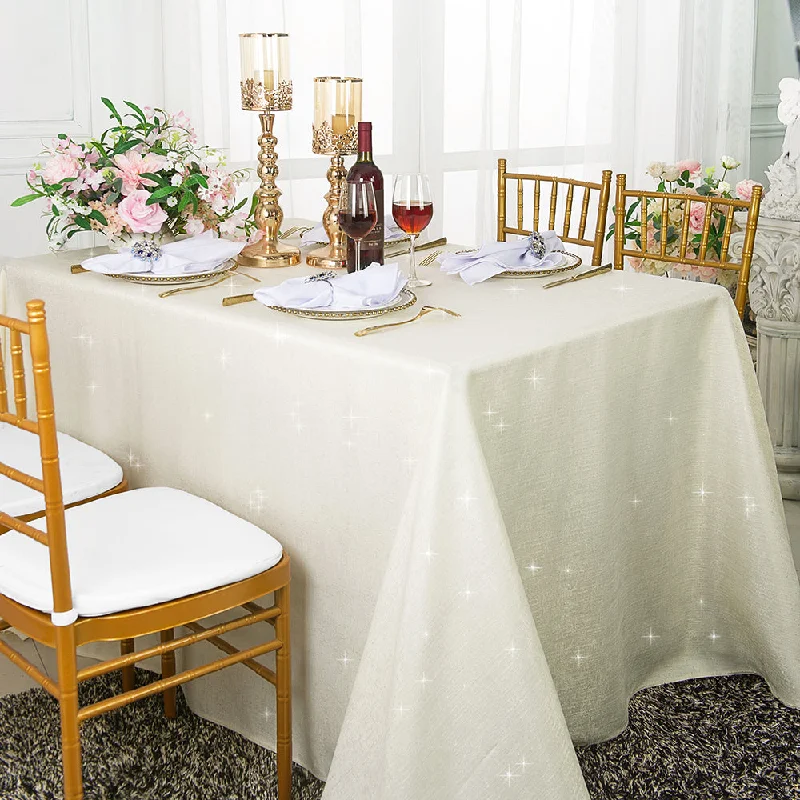 90"x132" Seamless Rectangular Sequin Paillette Poly Flax/Burlap Tablecloth - Ivory (1pc)