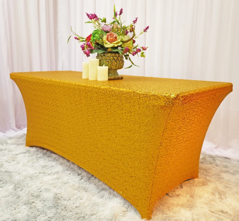 6 Ft Rectangular Sequin Spandex Table Cover - Gold (1pc)