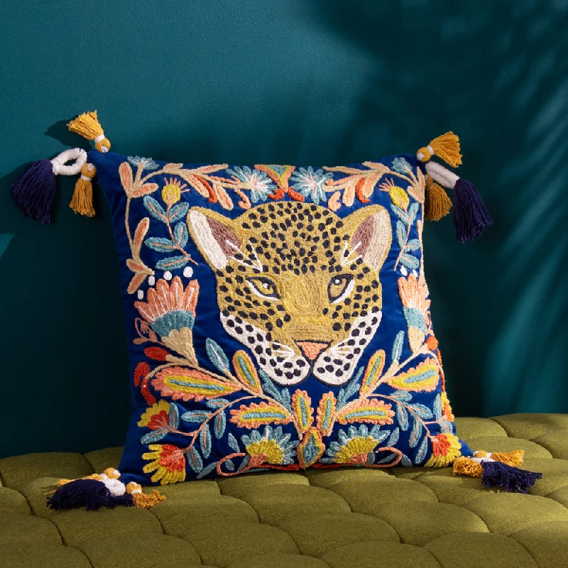 Regal Leopard Cushion Royal Blue