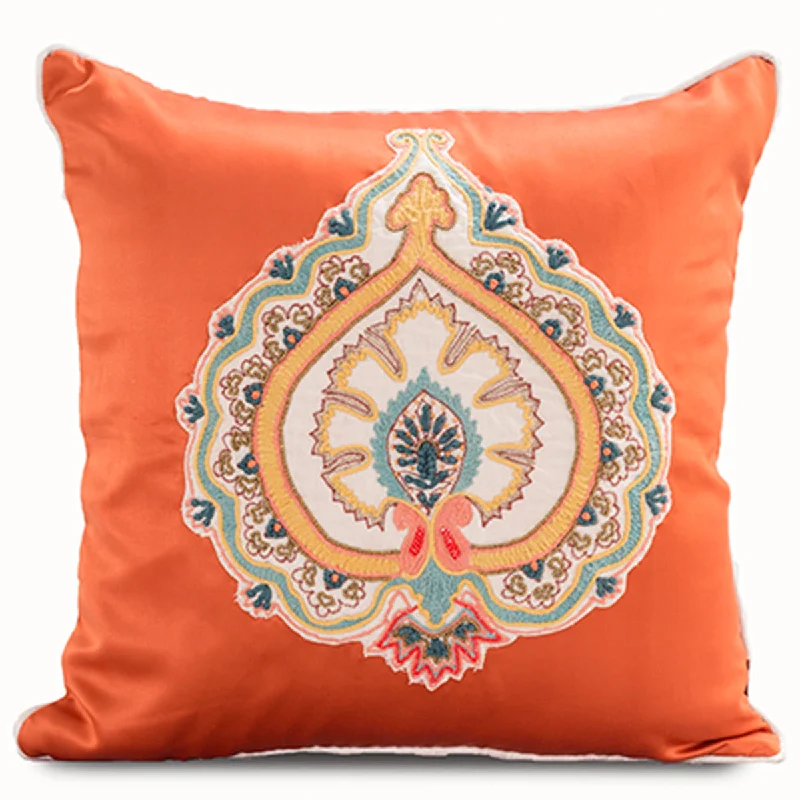 Audrey Orange Medium 50x50 Cm Embroidery Hand Cushion Cover