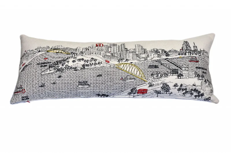 35" White Pittsburgh Daylight Skyline Lumbar Decorative Pillow