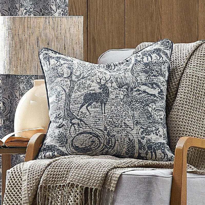 Winter Woods Animal Chenille Cushion Midnight