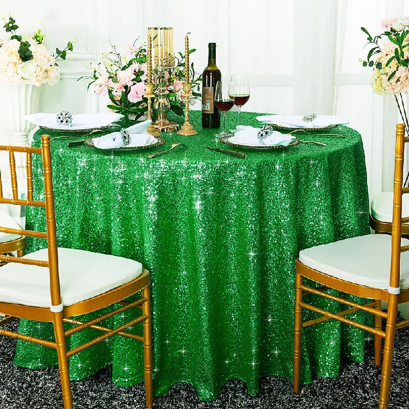 132" Round Sequin Taffeta Tablecloth - Emerald Green (1pc)