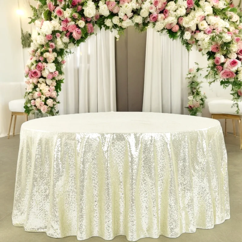 Glitz Sequins 132" Round Tablecloth - Ivory