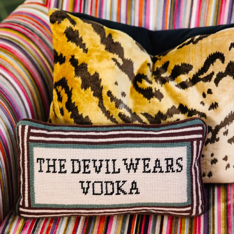 Devil Wears Vodka Needlepoint Pillow