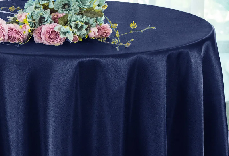 120" Seamless Round Satin Tablecloth - Navy Blue (1pc)