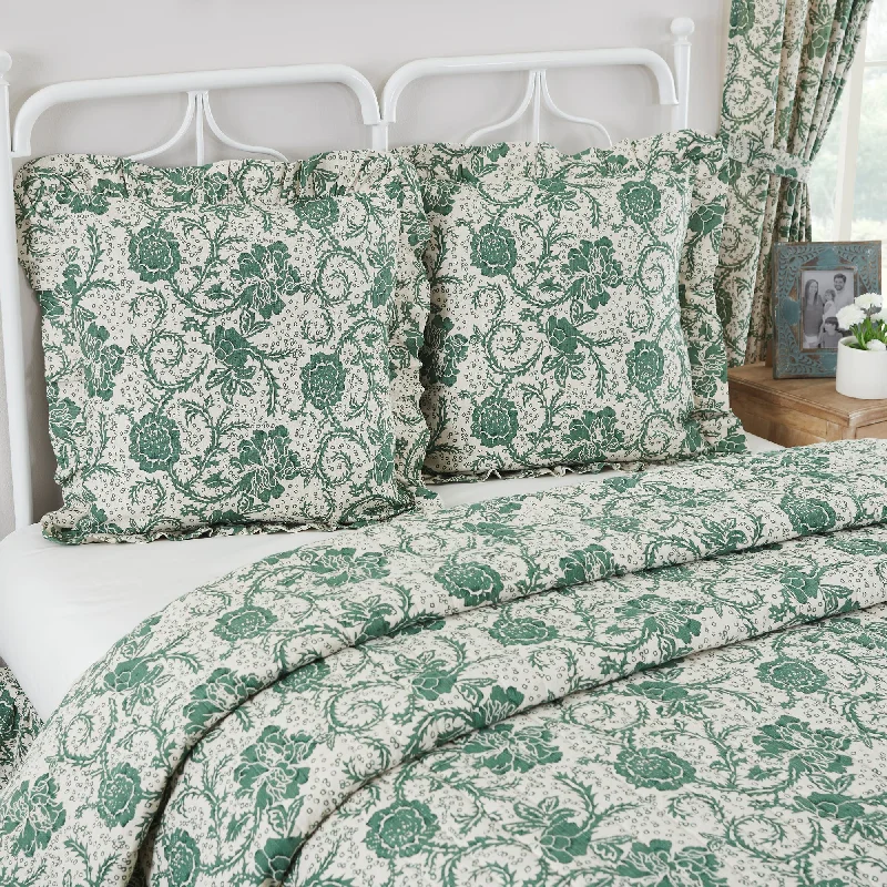 Dorset Green Floral Fabric Euro Sham 26x26 VHC Brands