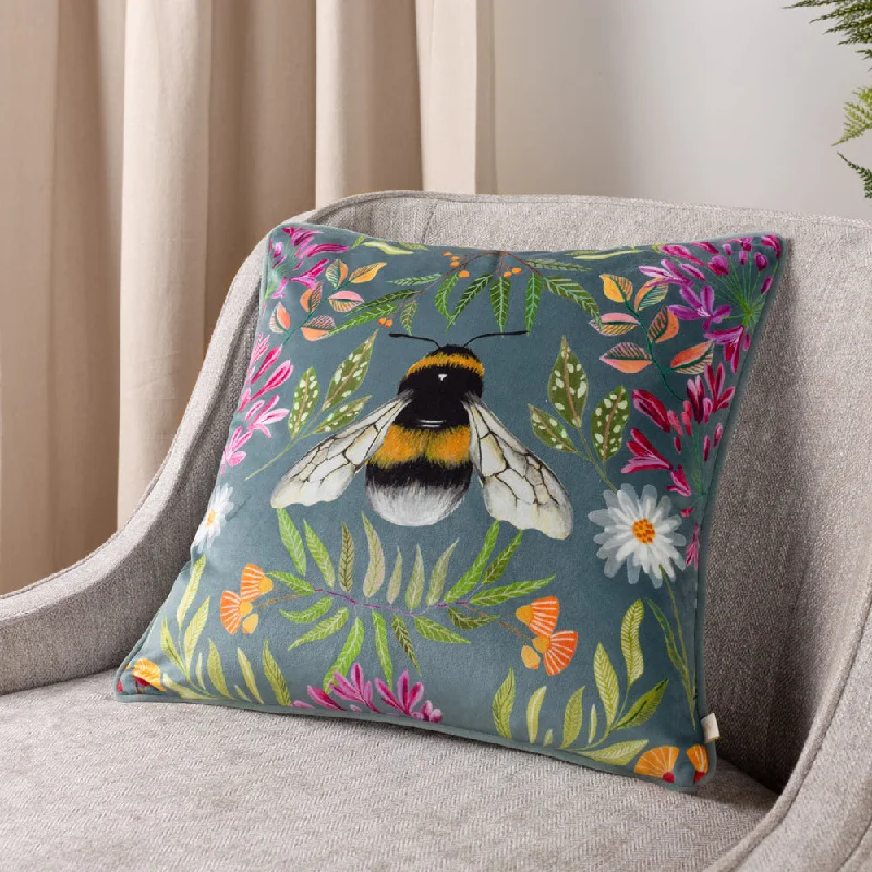 House of Bloom Zinnia Bee Cushion Steel Blue