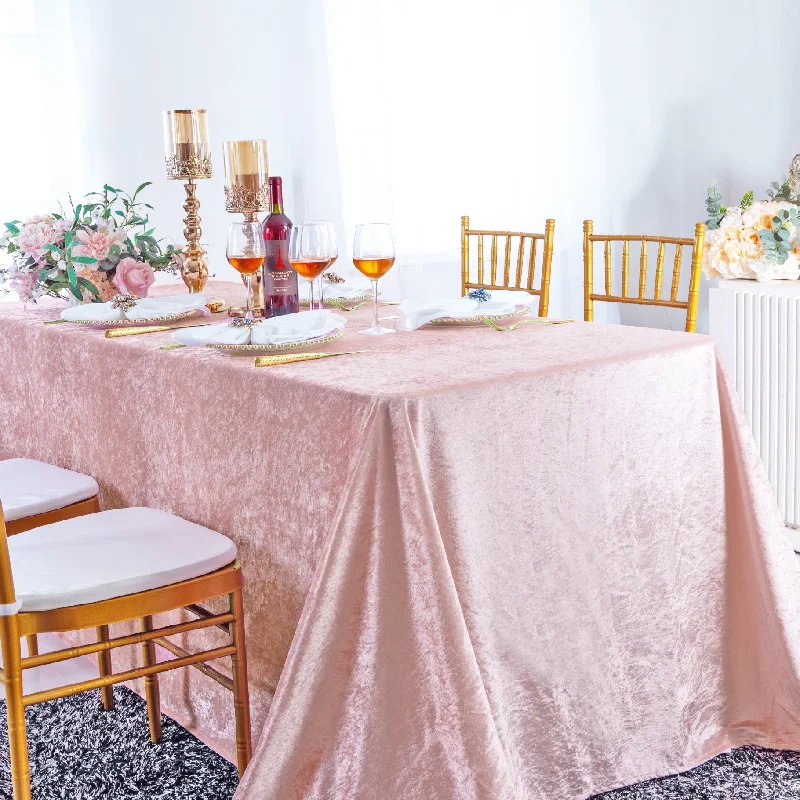 90"x132" Seamless Rectangular Ice Crushed Velvet (200 GSM) Tablecloth - Blush Pink/Rose Gold (1pc)