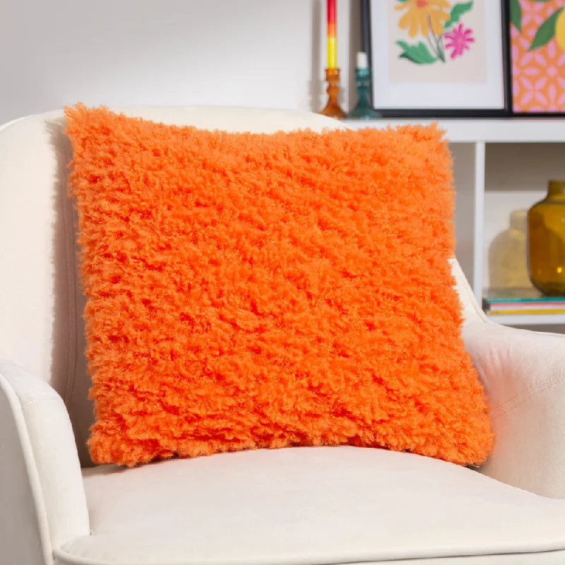 Fluff Ball Faux Fur Cushion Orange Fever