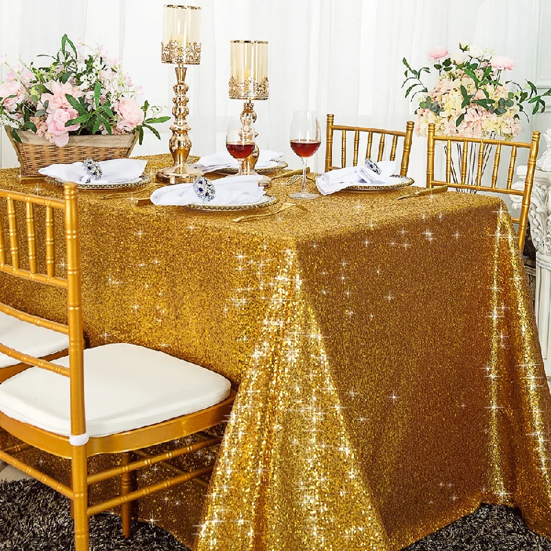 90"x132" Seamless Rectangular Sequin Taffeta Tablecloth - Gold (1pc)