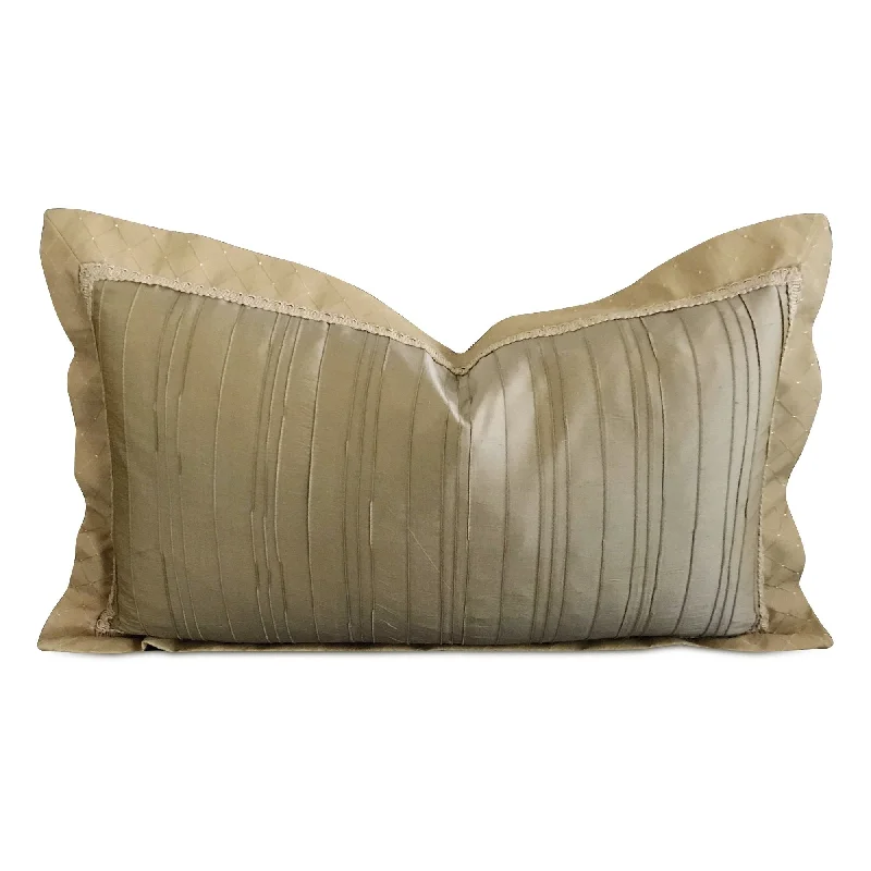 Sage Green Shantung Silk Gold Trim Decorative Pillow Cover 13x22