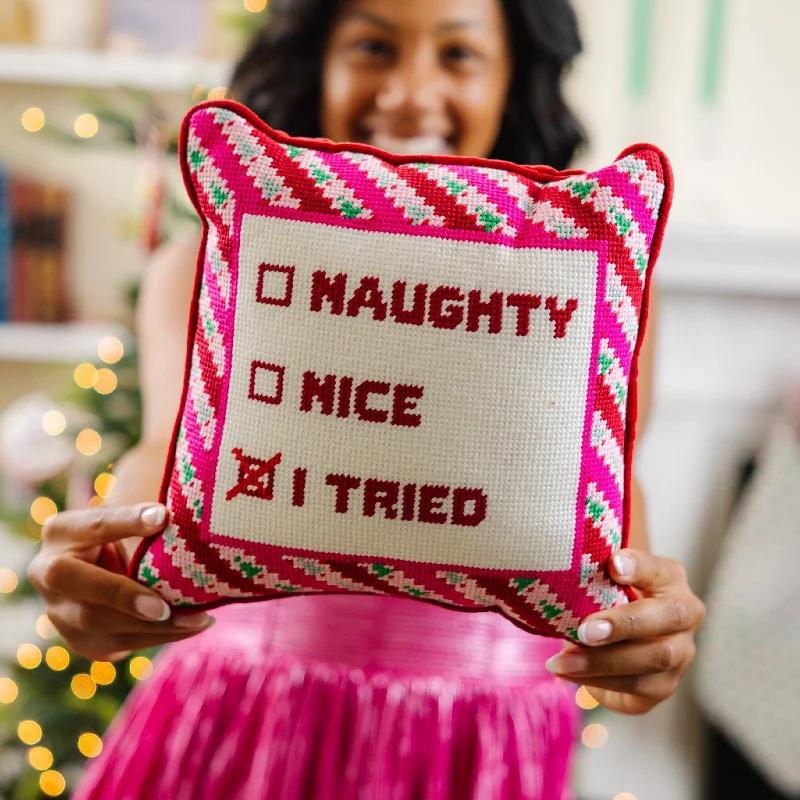 I Tried Needlepoint Pillow