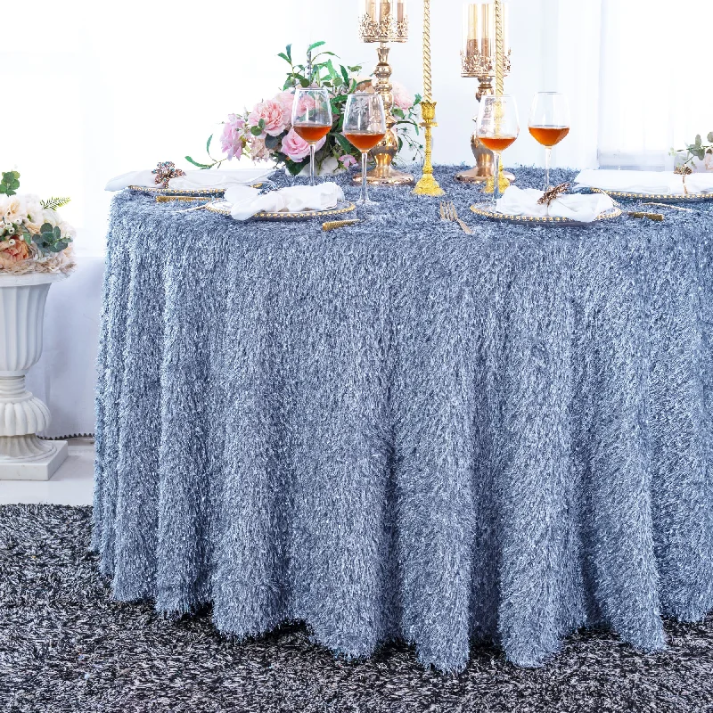 108" Round Shaggy Plush Fringe (200 GSM) Tablecloth - Dusty Blue (1pc)