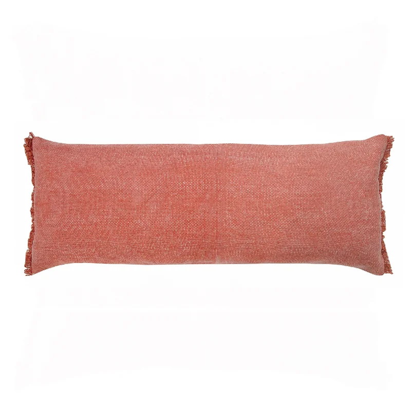 14" X 36" Rose Pink Stonewashed Cotton Throw Pillow With Fringe