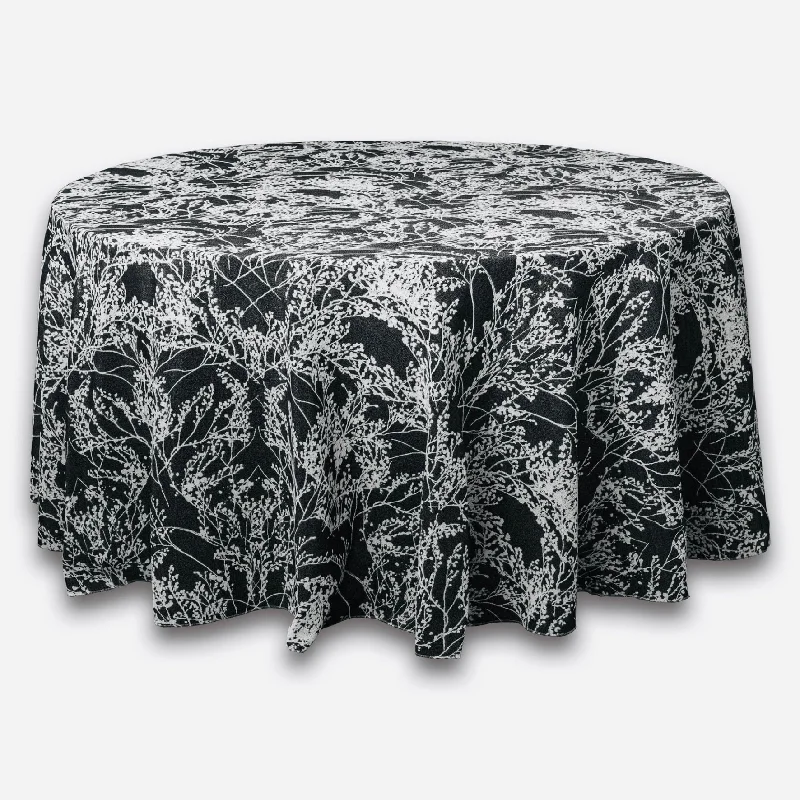 Leaf Branch Reversible Jacquard Tablecloth 120" Round  - Black