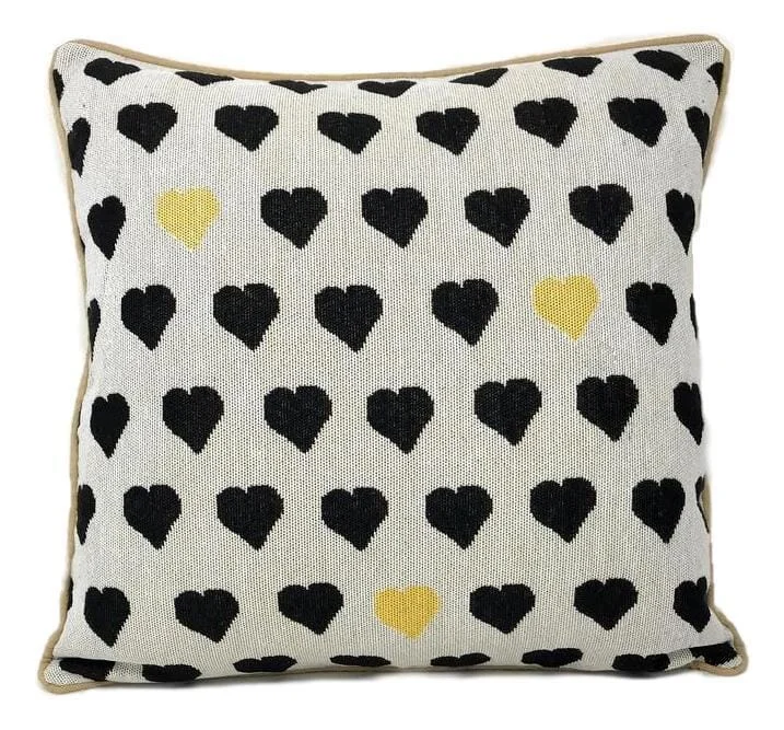 DaDa Bedding Lovely Black and Yellow Polka Hearts Tapestry Throw Pillow Covers 16" (18113)