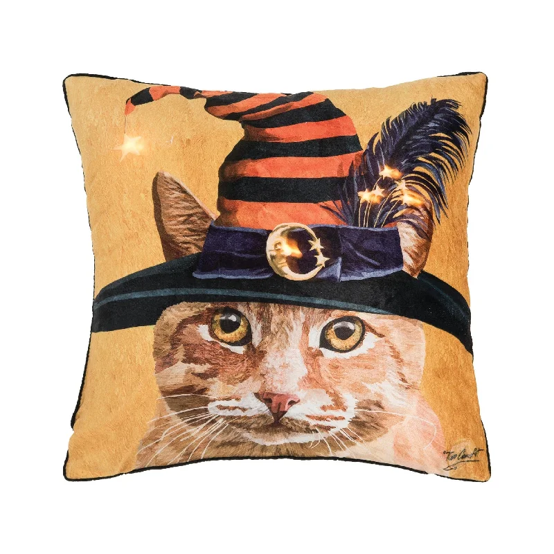 Witch Cat Chuck LED Decorative Pillow