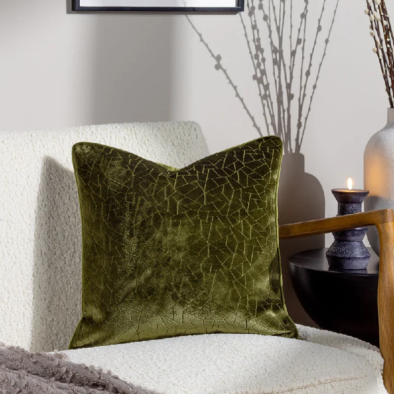 Malans Cut Velvet Piped Cushion Olive