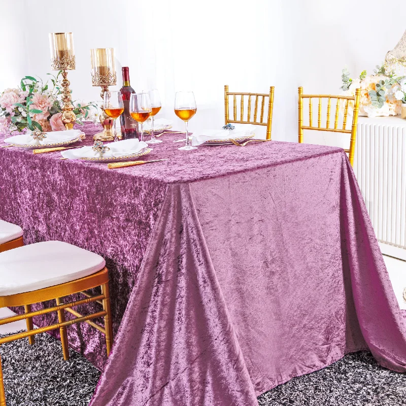 90"x132" Seamless Rectangular Ice Crushed Velvet (200 GSM) Tablecloth - Mauve/Dusty Rose (1pc)