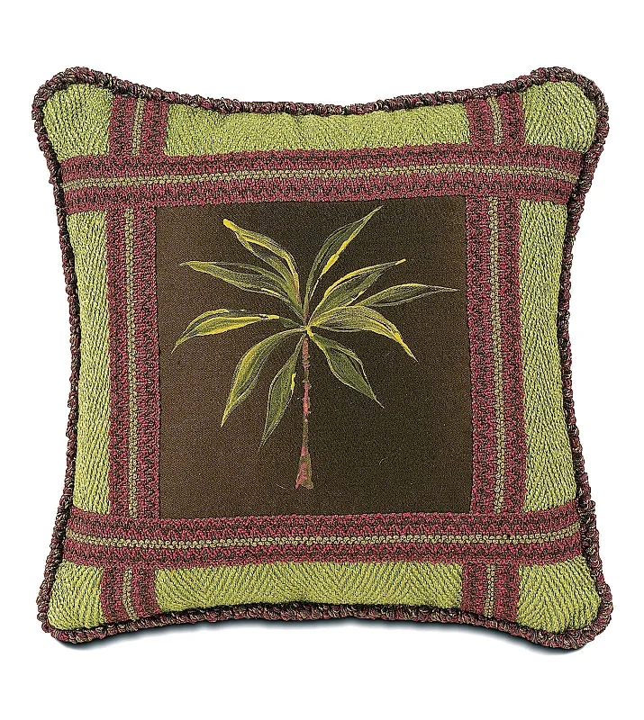 Tahiti Hand-Painted Palm Tree Throw Pillow Cover 16x16