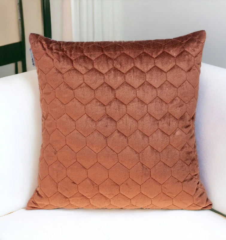 Burnt Orange Tufted Velvet Quilted Throw Pillow