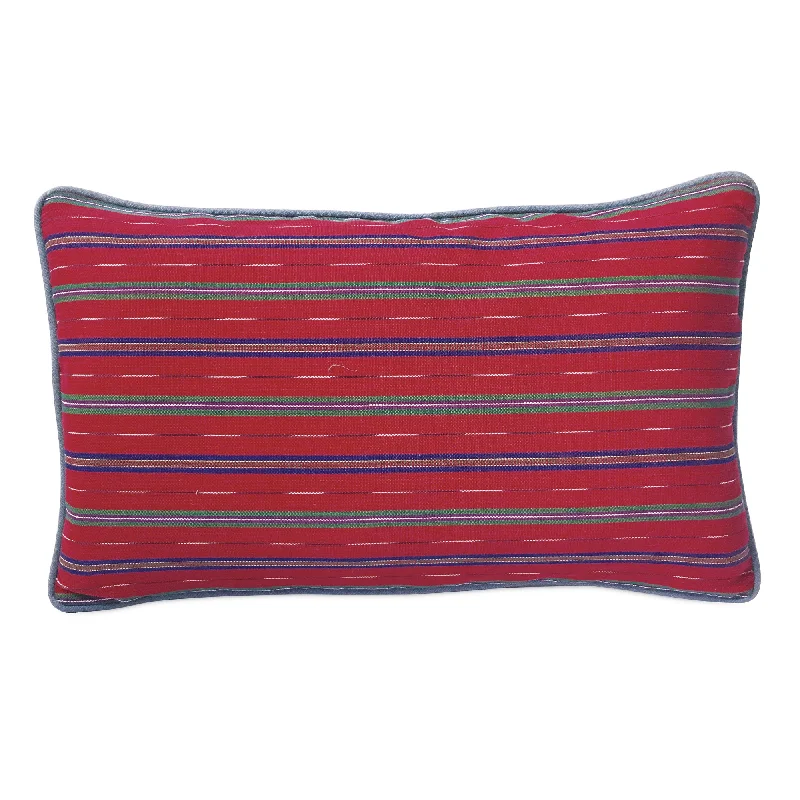 Red Southwestern Linen Welt Trim Lumbar Pillow Cover 13x22