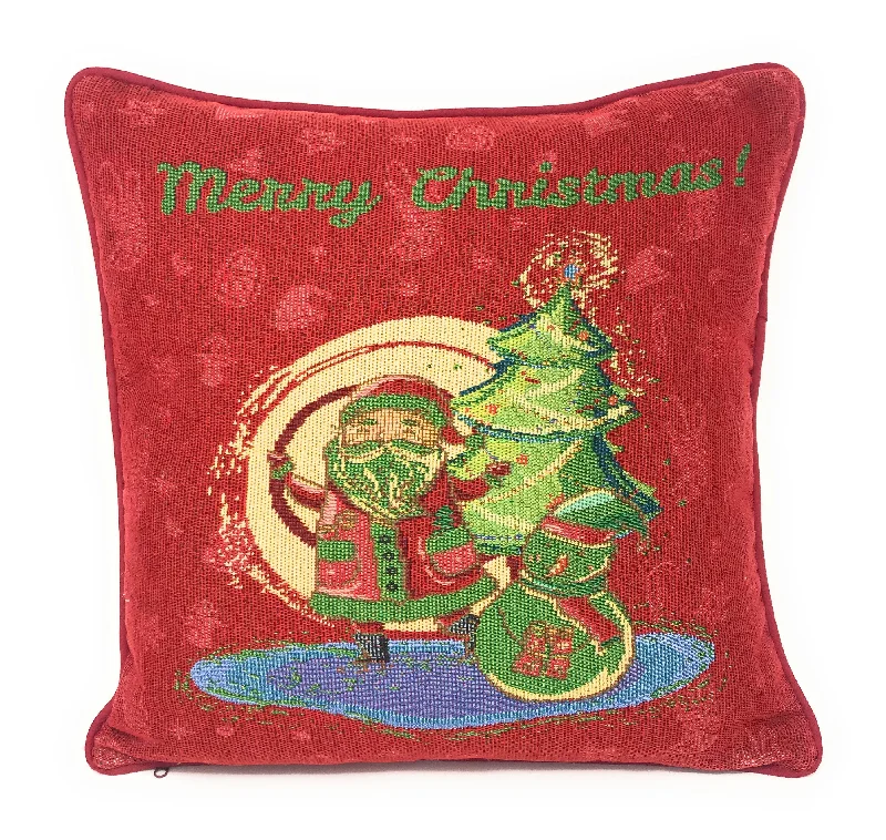 DaDa Bedding Red Santa Claus Christmas Woven Tapestry Throw Pillow Cover - 16" x 16" (17615)