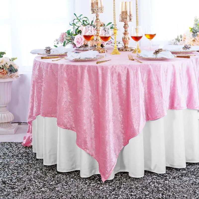 85"x85" Seamless Square Ice Crushed Velvet (200 GSM) Tablecloth/Table Overlay - Pink (1pc)