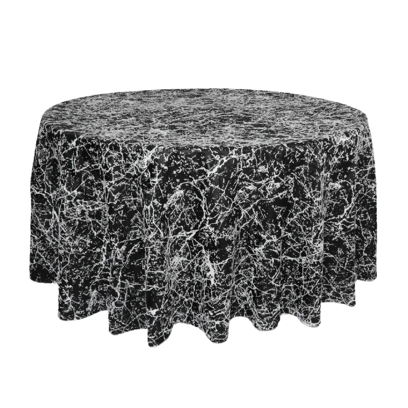 Marble Reversible Jacquard Tablecloth 120" Round  - Black