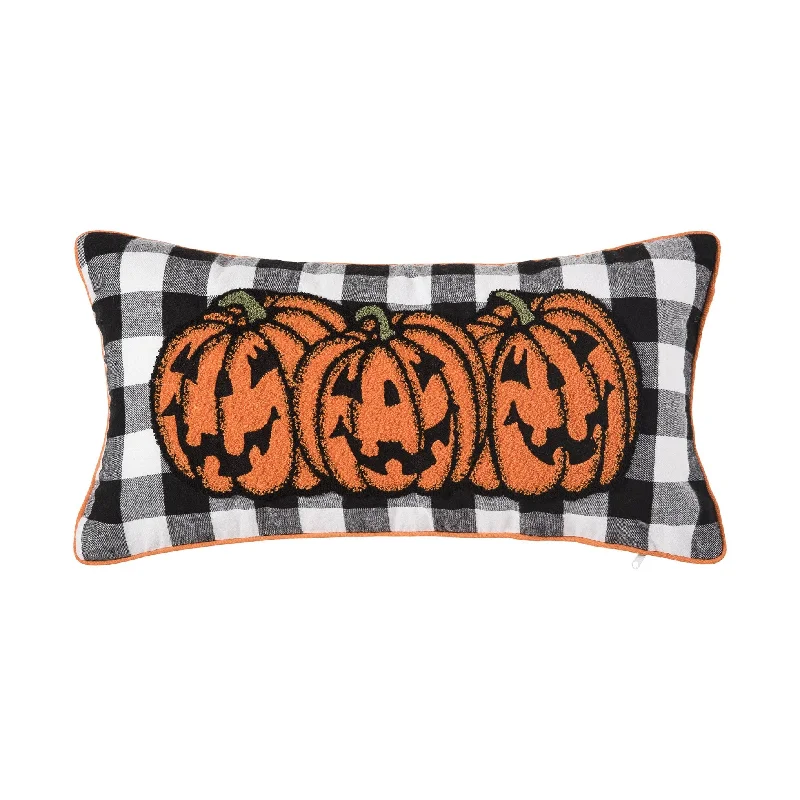 Jack-O-Lantern Check Bolster Pillow