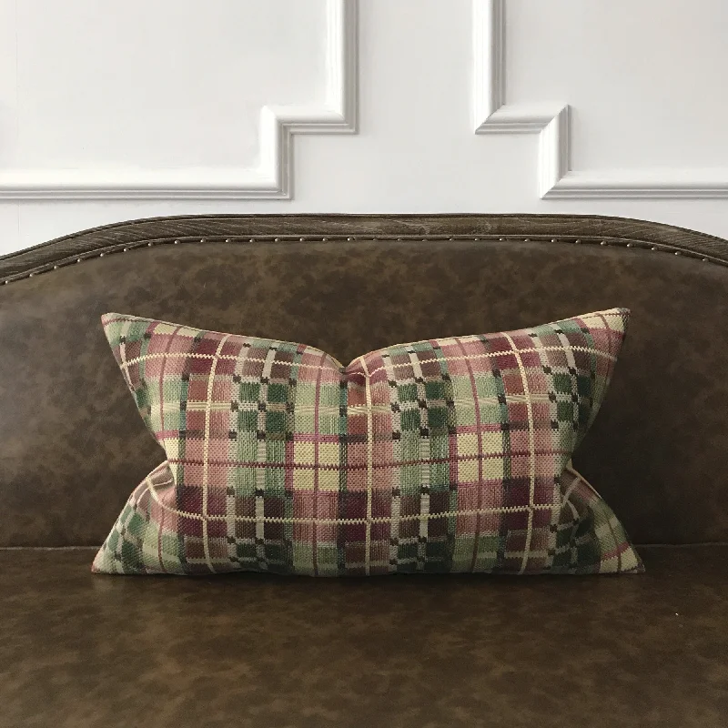 Multicolor Plaid Lumbar Pillow Cover 15x26