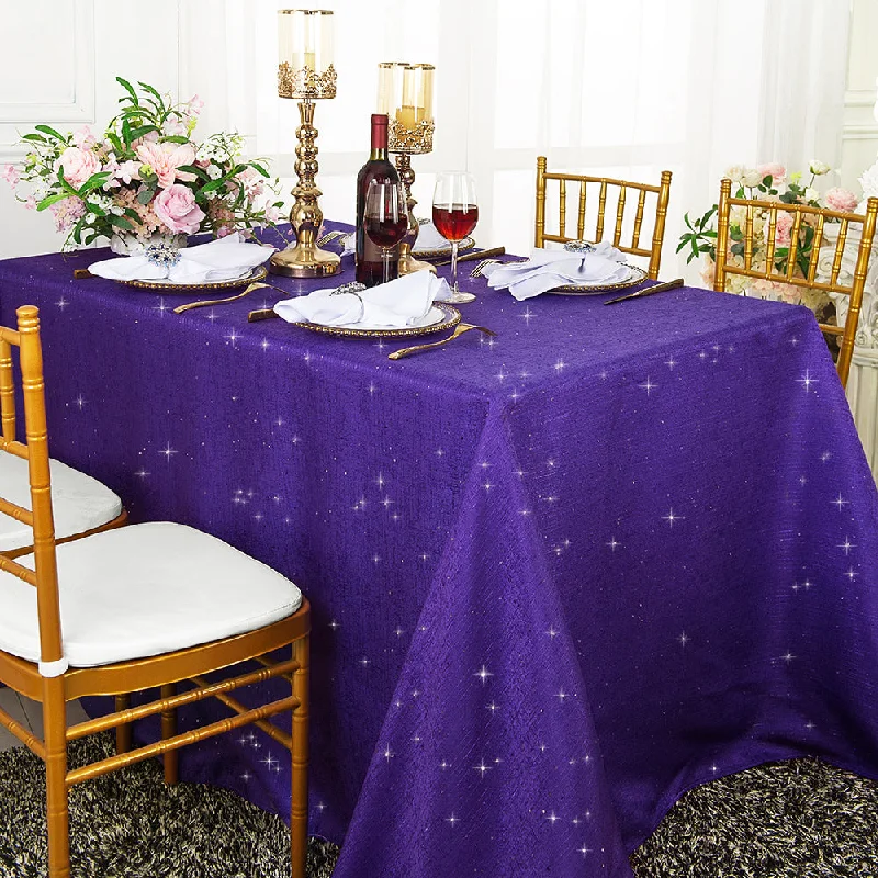 90"x132" Seamless Rectangular Sequin Paillette Poly Flax/Burlap Tablecloth - Regency Purple (1pc)