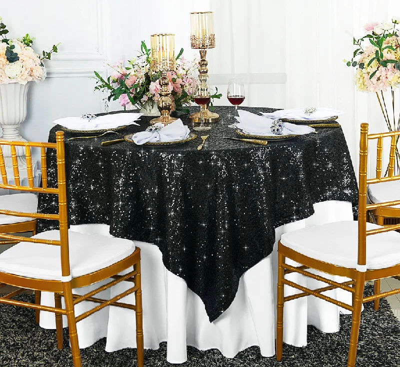 72"x72" Seamless Square Sequin Taffeta Tablecloth/Table Overlay - Black (1pc)